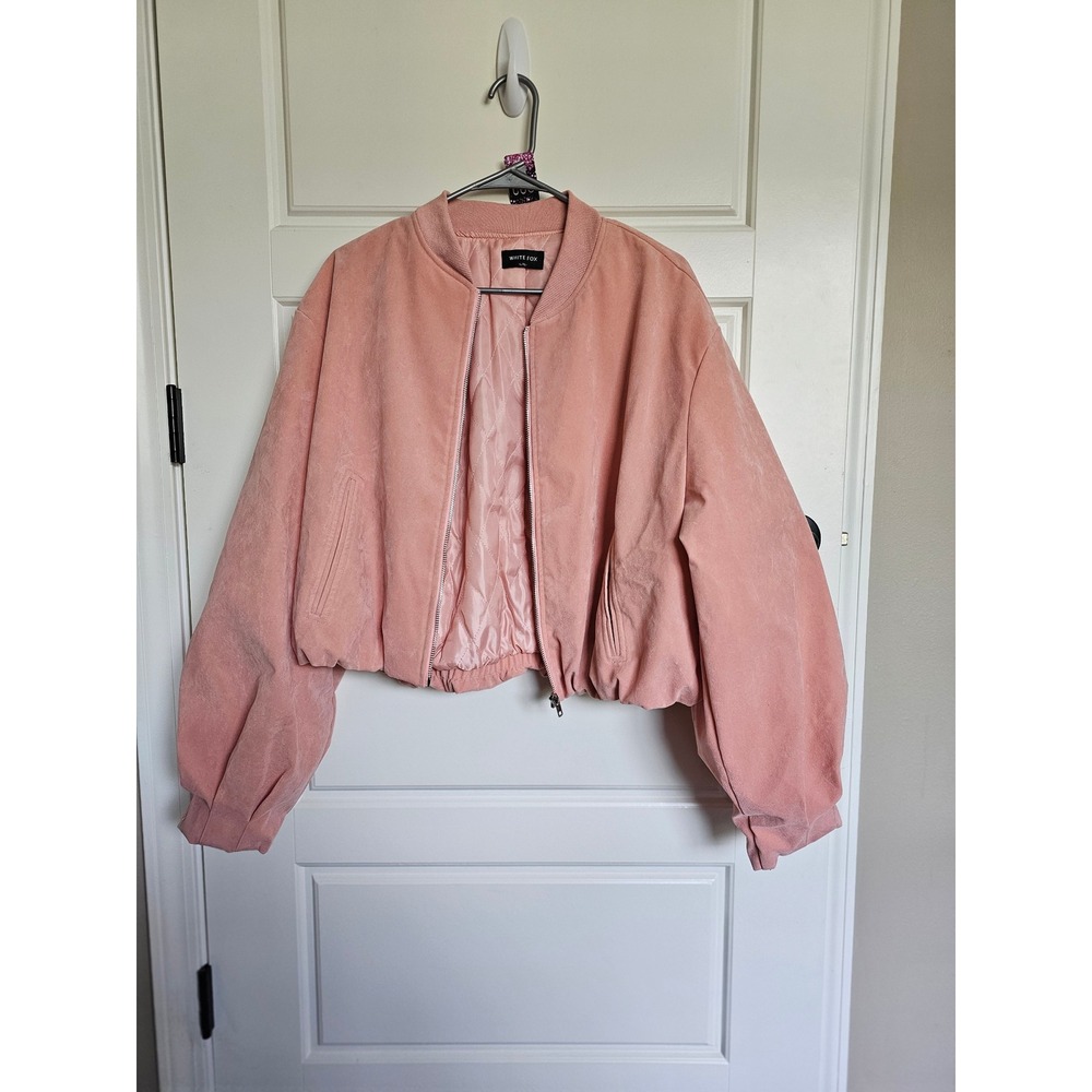 White‎ Fox Boutique Pink Faux Suede Cropped Bubble Jacket Womens L/